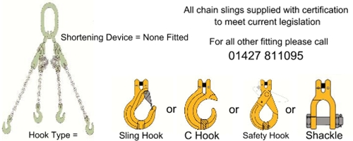 Four Leg Chain Sling with Optional Hook Fittings